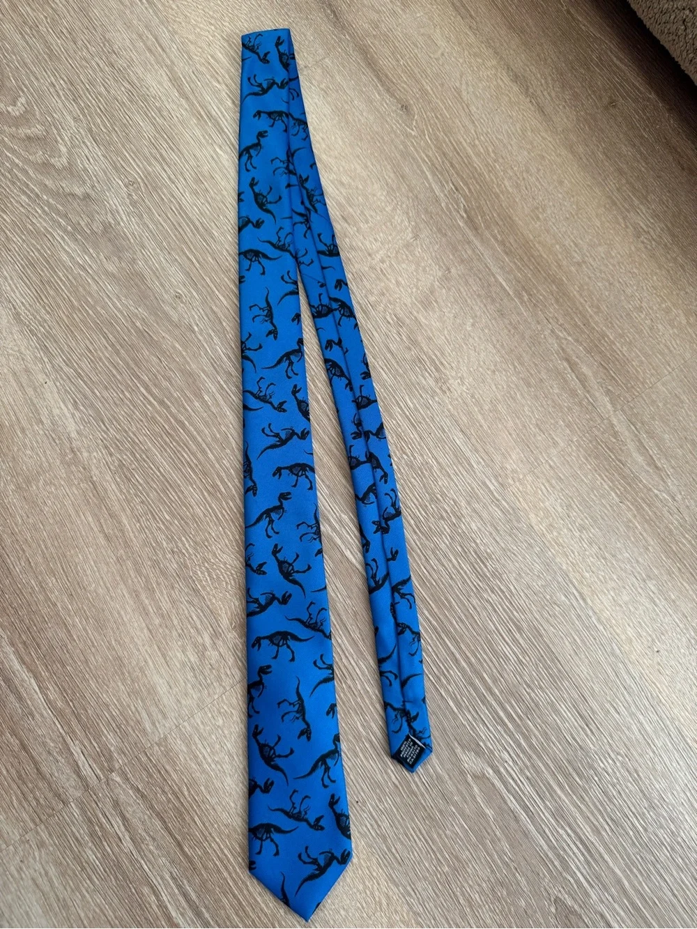 Wembley Blue Tie with Black Dinosaur Print